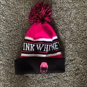 Pink Whitney Pom Beanie - Pink and Black